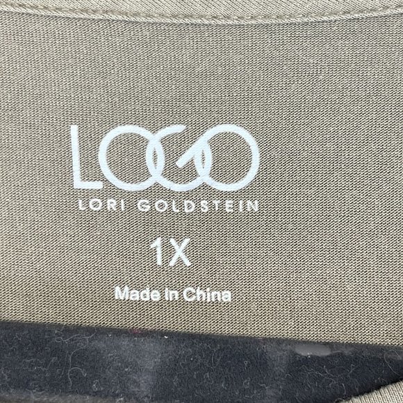 LOGO Lori Goldstein Womens 1X Khaki Green Lace Pockets Shirt Long Sleeves - Picture 7 of 10